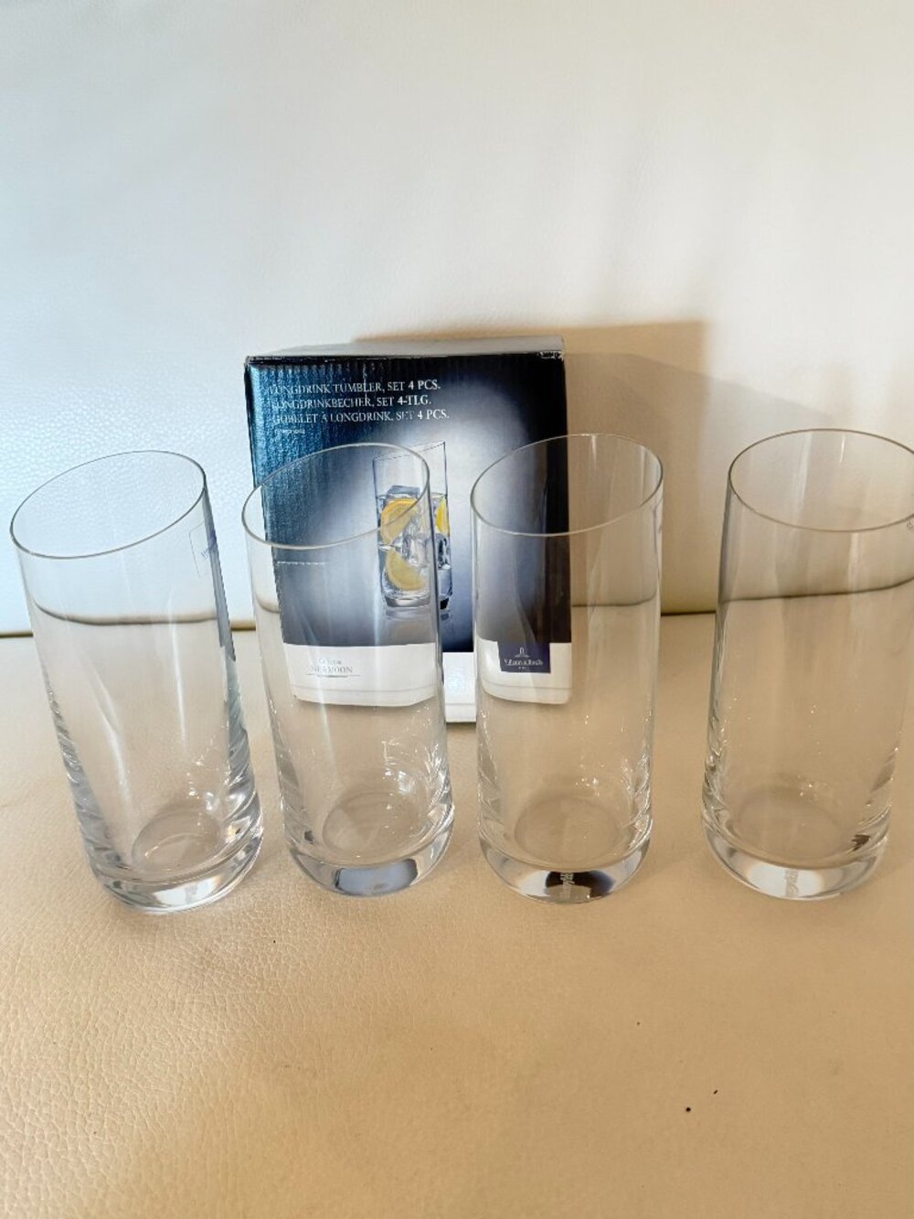 NEW VILLEROY & BOCH NEWMOON CRYSTAL LONGDRINK TUMBLERS SET OF 4 HIGHBALL GLASSES